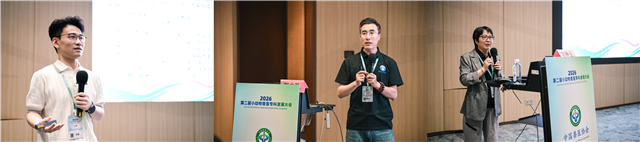 从左往右分别为:中国兽医协会兽医猫科专科委员会委员朱国与郭志胜,以及内科(小动物)专科委员会委员陈艳云